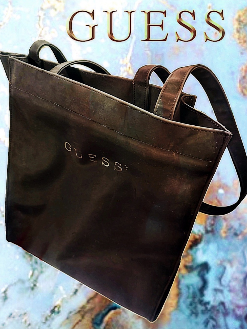 Guess Black Logo Shoulder Tote Handbag